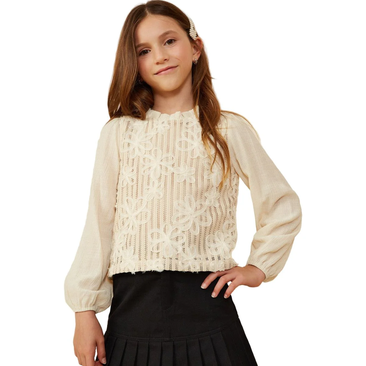 Girls Floral Puff Sleeve Top - Image 2