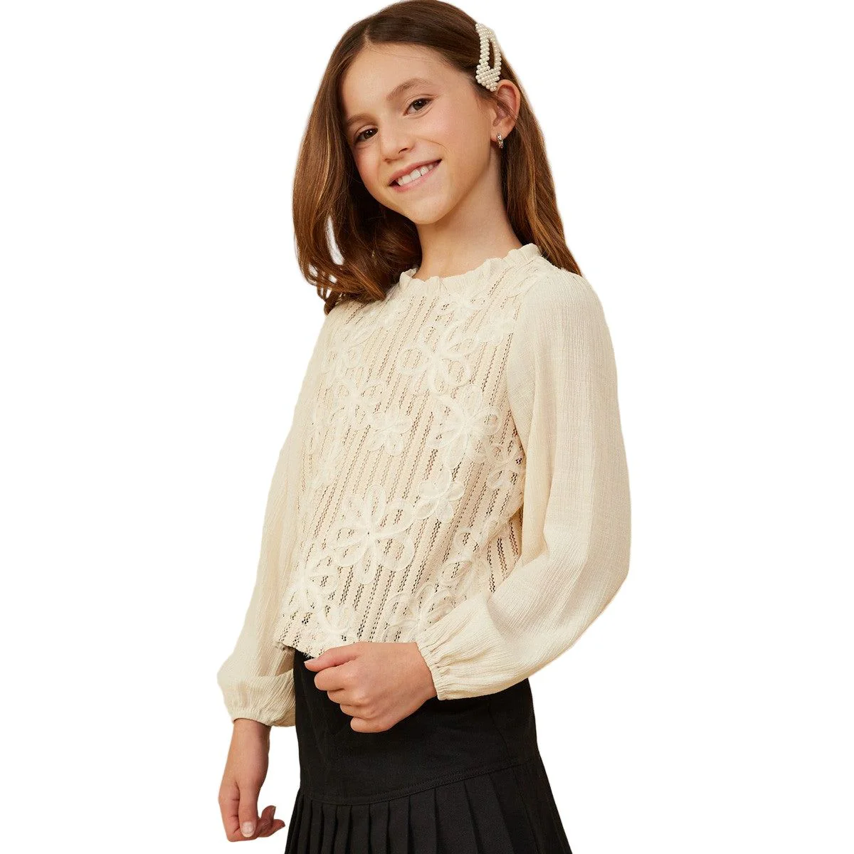 Girls Floral Puff Sleeve Top - Image 3