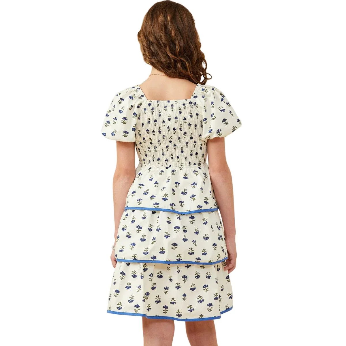 Girl's Hayden Floral Tiered Smocked Contrast Bow Dress GY9535 - Image 2