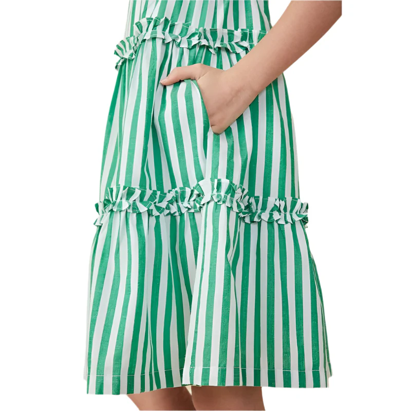 Girls Hayden Ruffle Trimmed Poplin Stripe Dress - Image 2