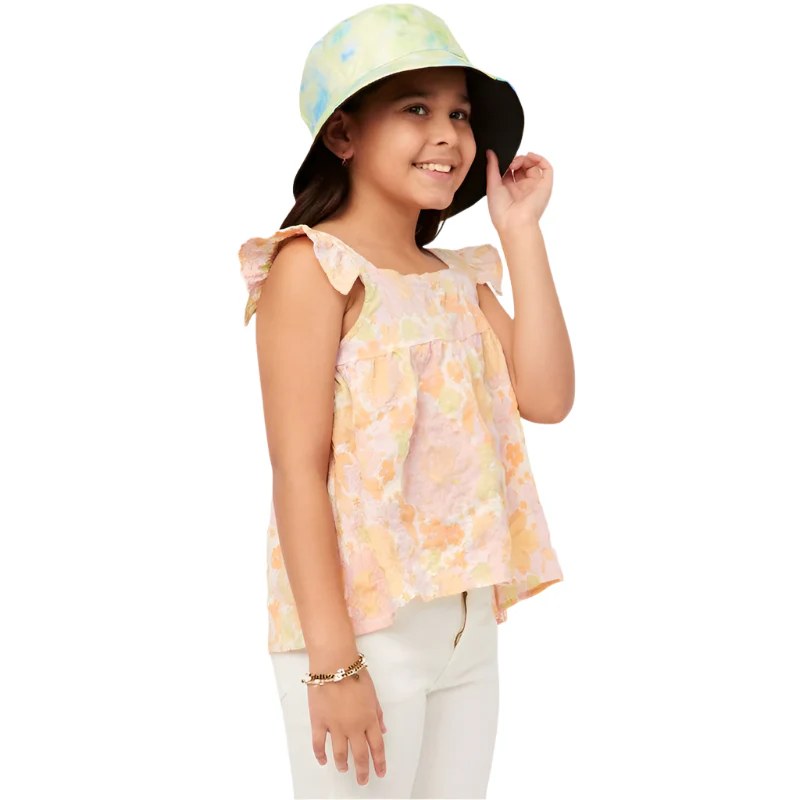 Girls Hayden Textured Floral Button Back Ruffle Tank - Image 2