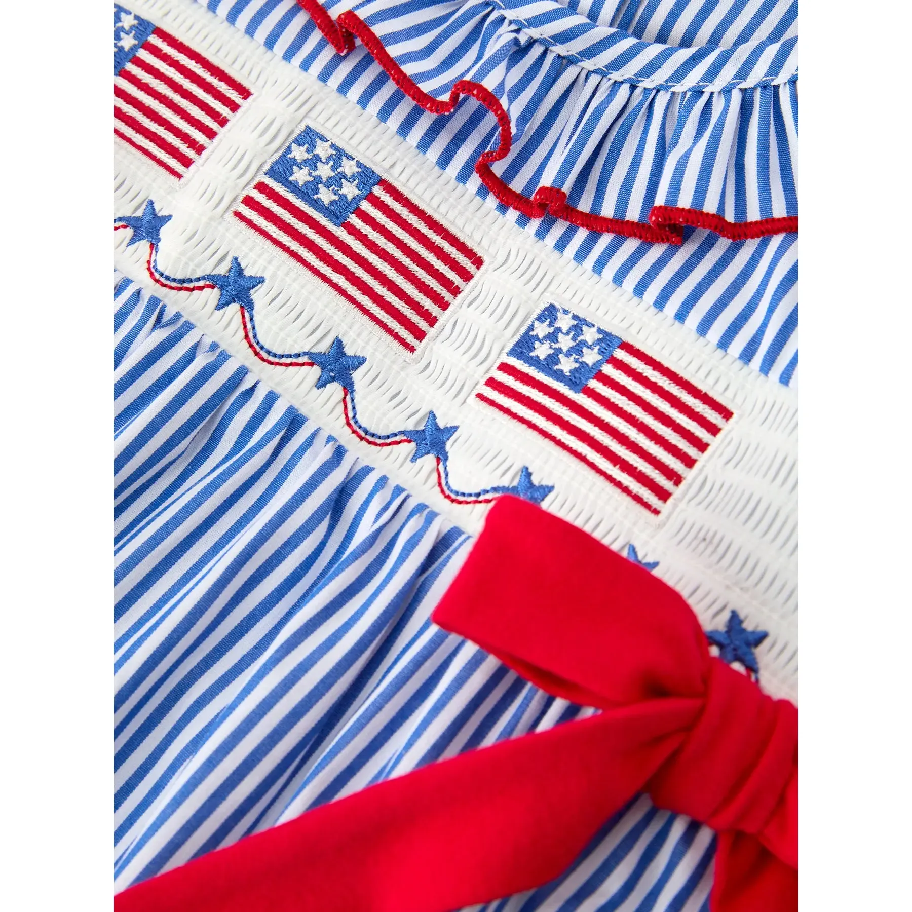 Girl's Infant 4th Of July Romper Bow Smocked Embroidery Onesie - Image 3