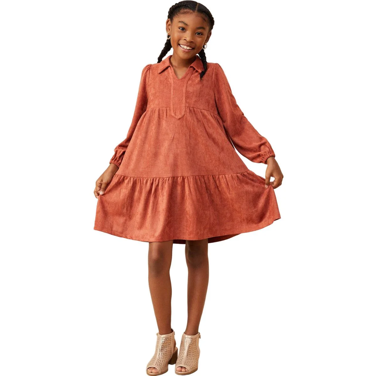 Girls Collar Suede Swing Dress