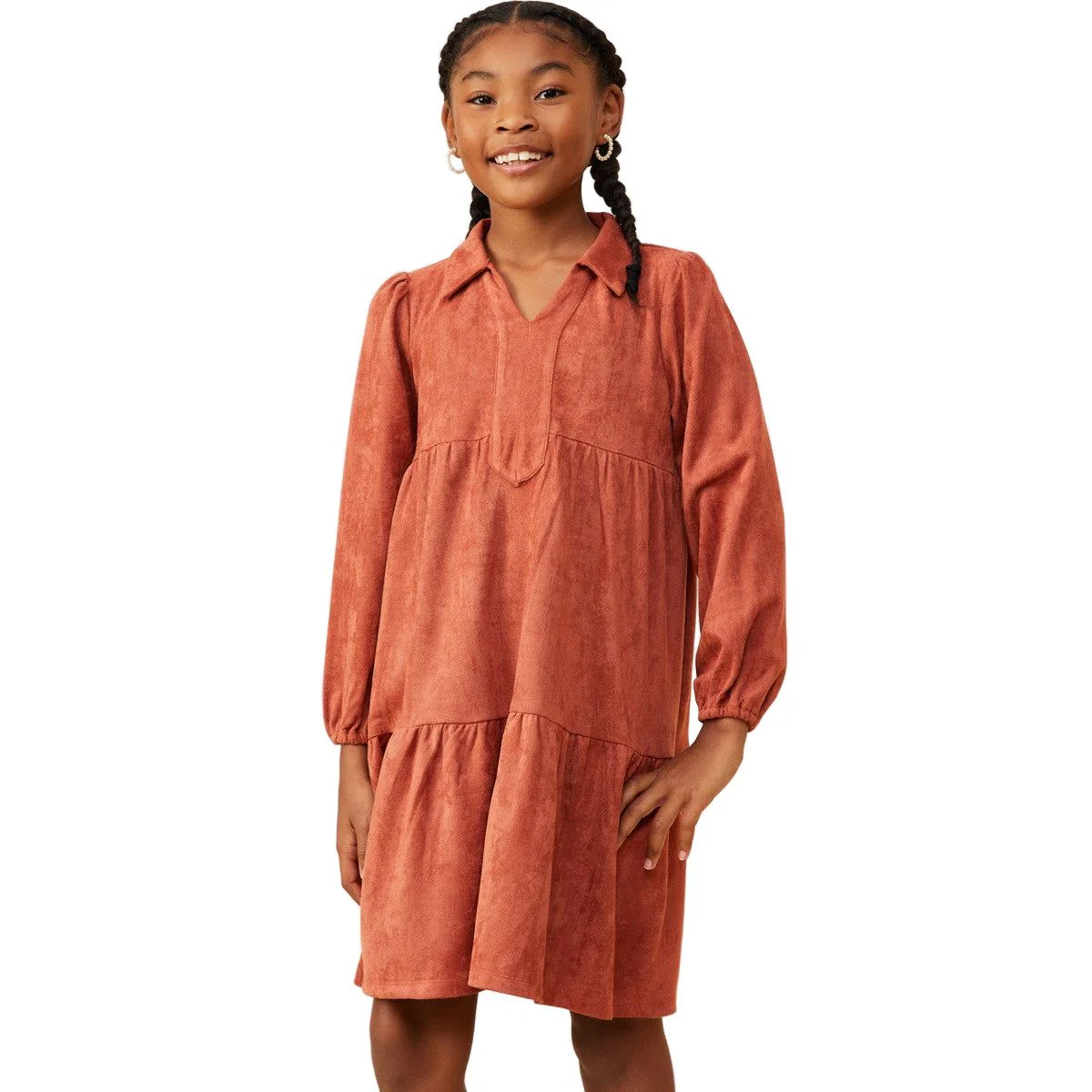 Girls Collar Suede Swing Dress - Image 2