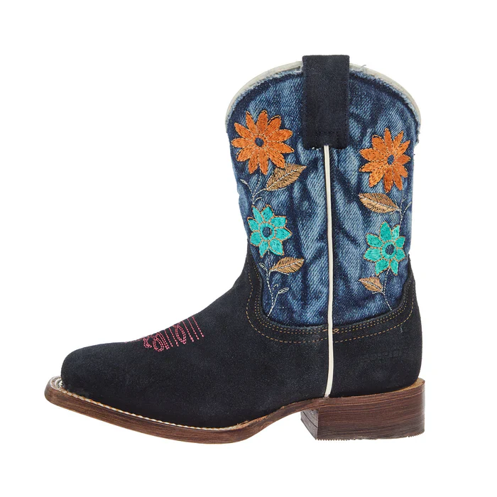 Girl's Roper Flower Power Blue Suede and Denim Shaft Cowgirl Boot 09-018-7022-8706 - Image 2