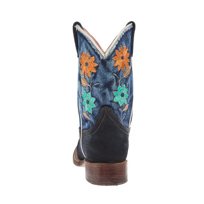 Girl's Roper Flower Power Blue Suede and Denim Shaft Cowgirl Boot 09-018-7022-8706 - Image 3