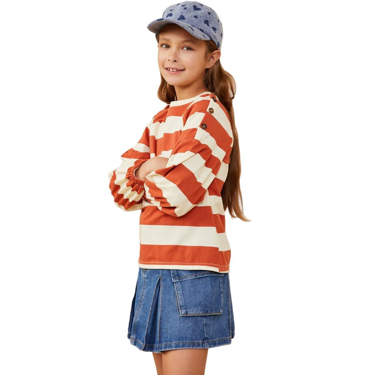 Girls Hayden Shoulder Button Detail Puff Sleeve Knit Top - Image 2