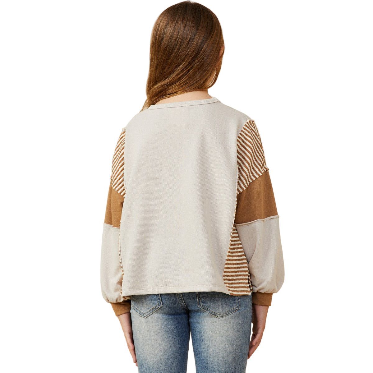 Girls Stripe And Color Block Sleeve Detail Knit GY8999 - Image 4