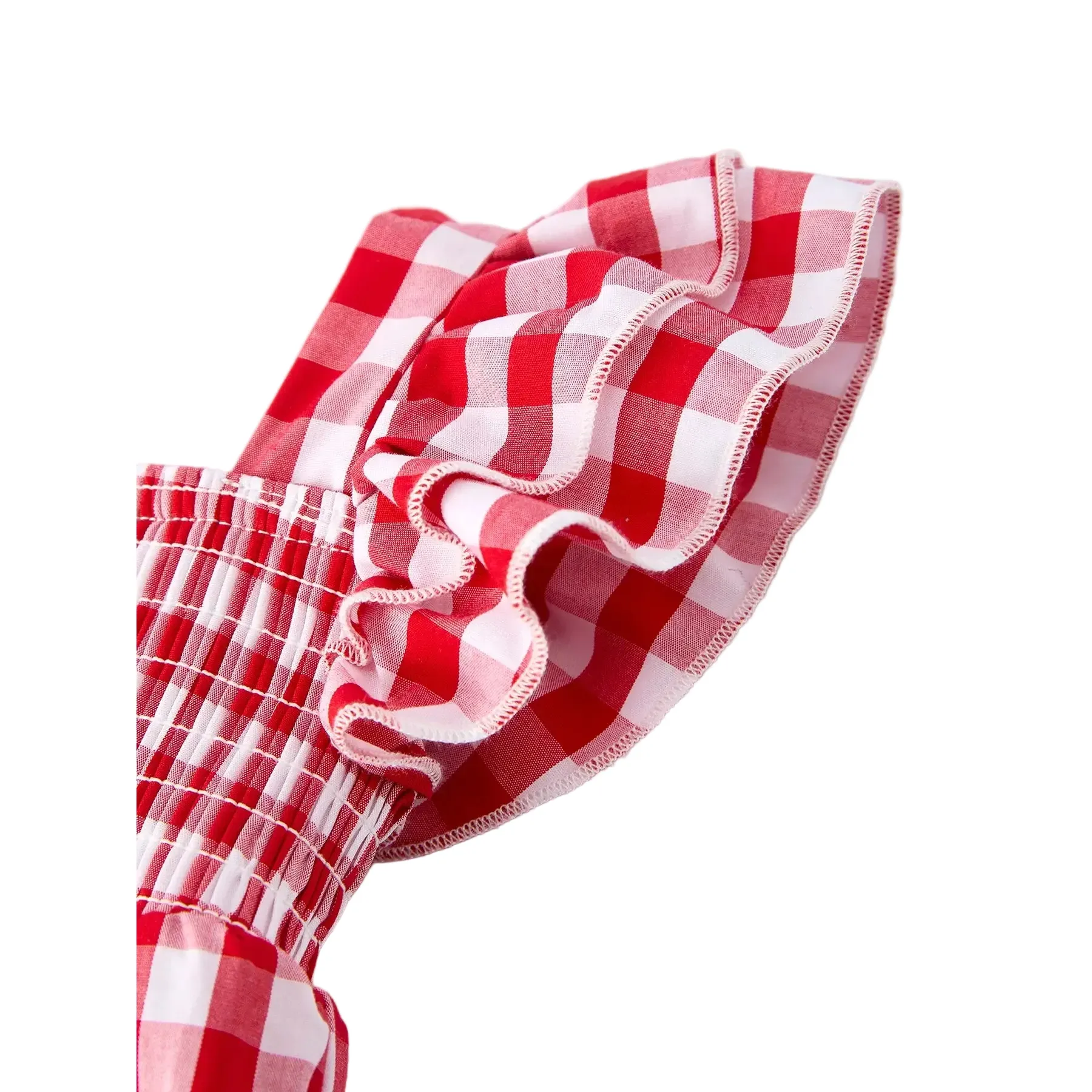 Girl's Summer Plaid Smocked Ruffle Sleeves Onesie - Image 3