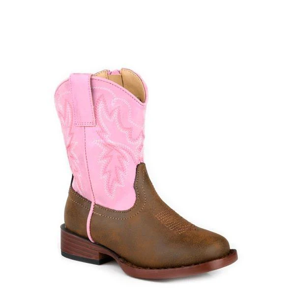 Girl's Toddler Roper Brown and Pink Faux Leather 6" In Boots 09-017-0191-3692