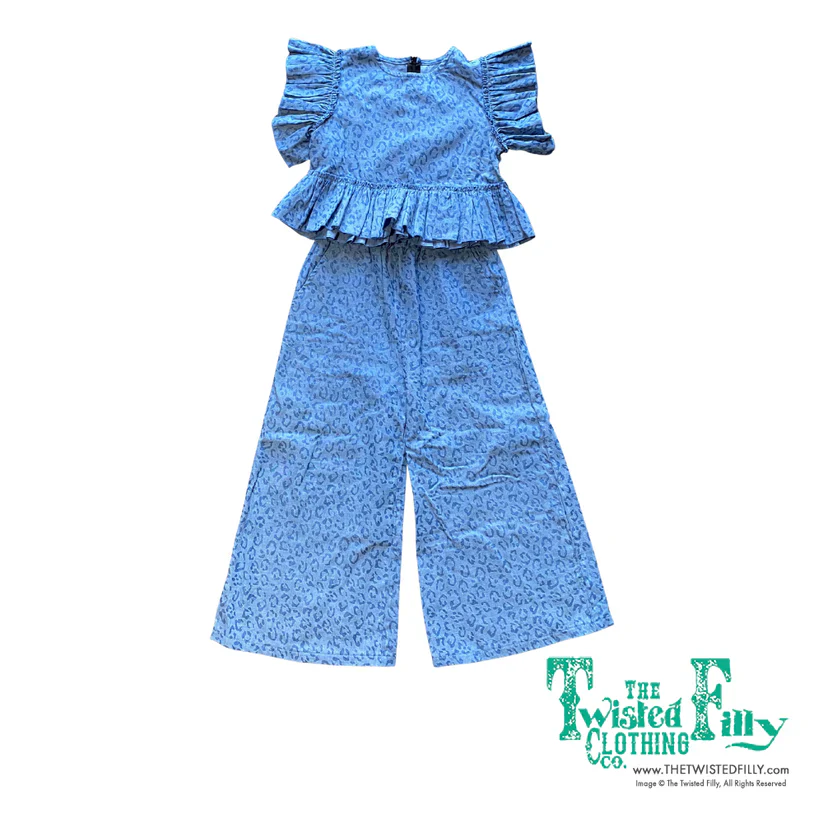 Girl's Twisted Filly Youth Denim Cheetah Set - Image 6