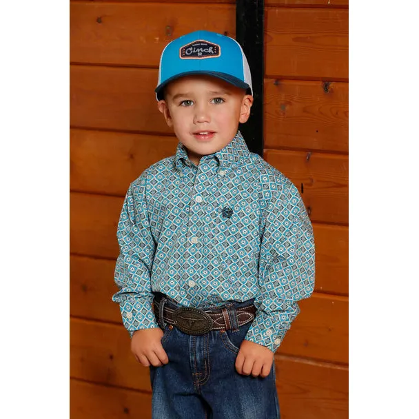 Infant Boy's Cinch Geometric Blue Print Shirt MTW7062386