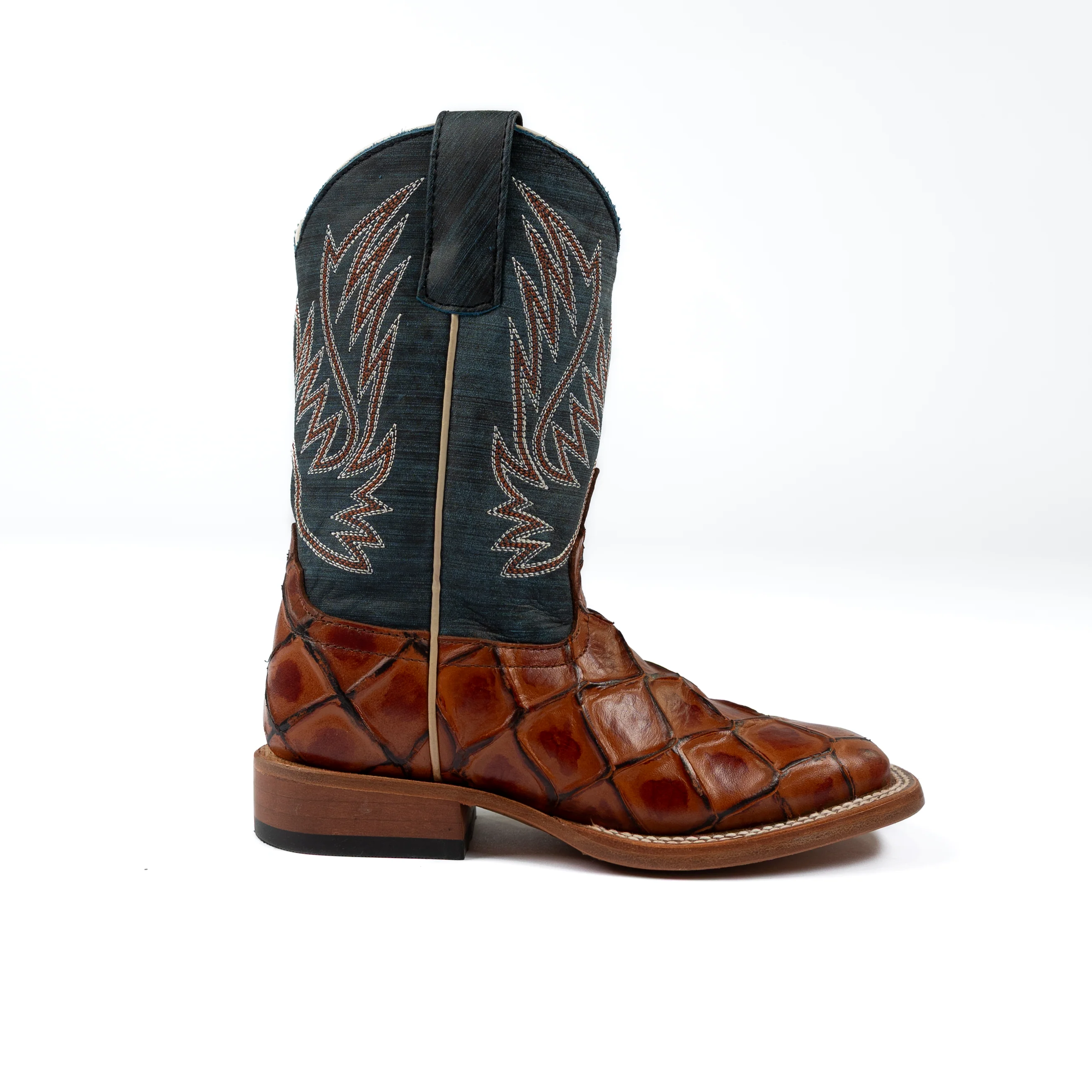 Kid's Horse Power Cognac Filet of Fish Print Square Toe Boots HPK1823 - Image 3