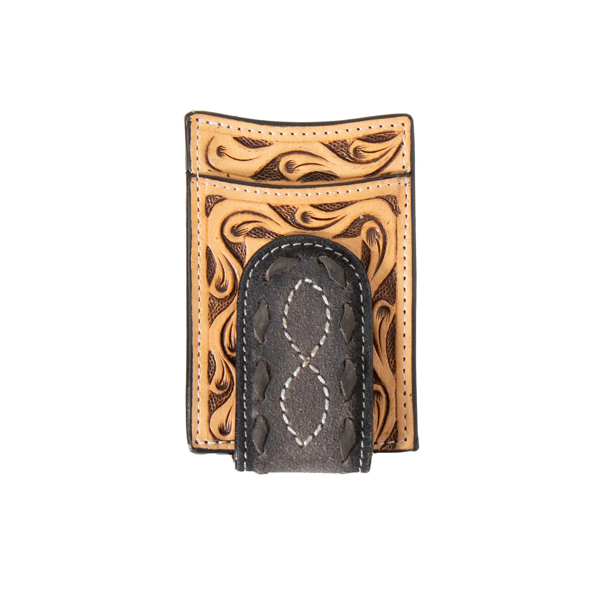 Men's 3D Black and Brown Money Clip Genuine Leather Wallet D2500126107