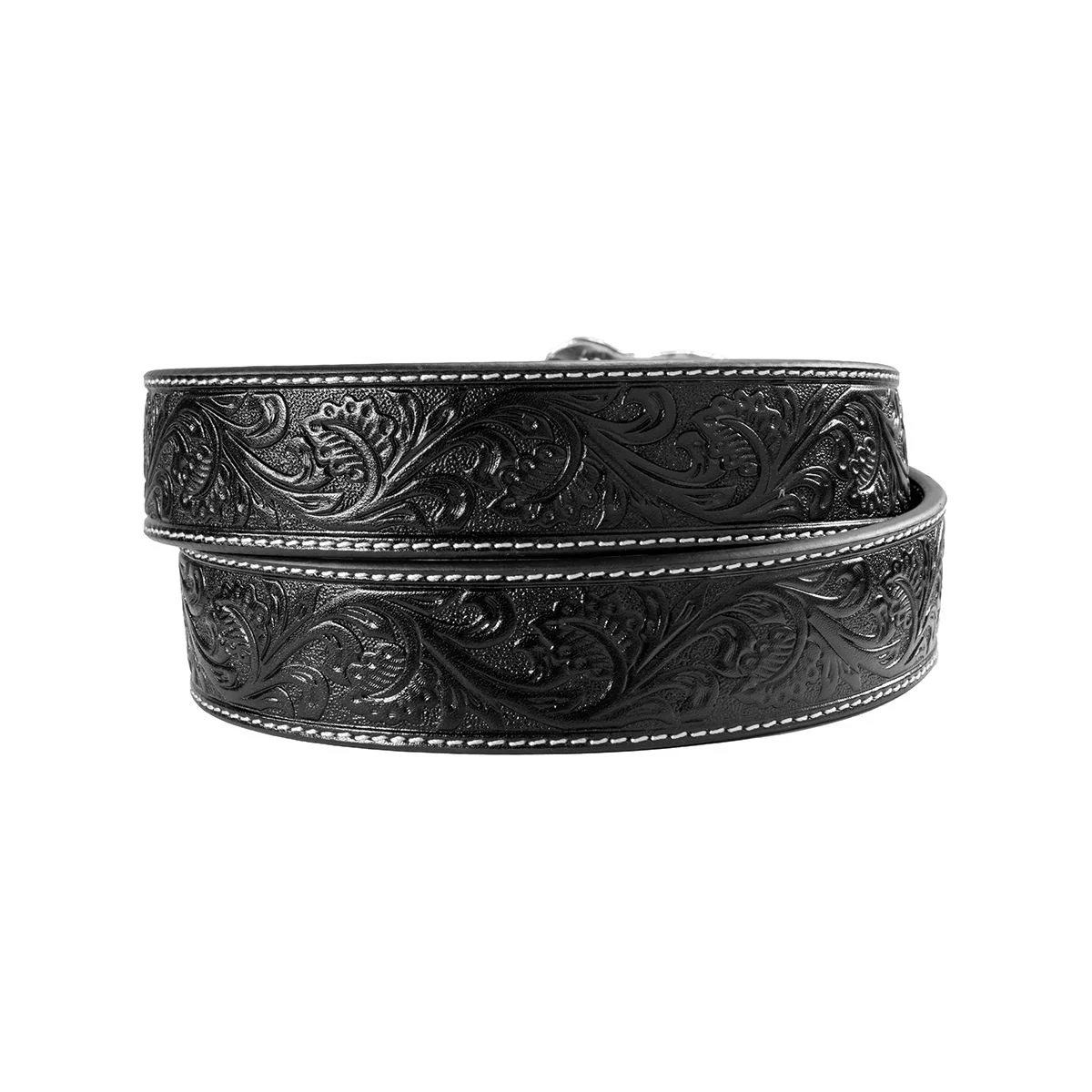 Men's Ariat Black Floral Genuine Leather Belt with Silver Buckle A1020401 - Image 3