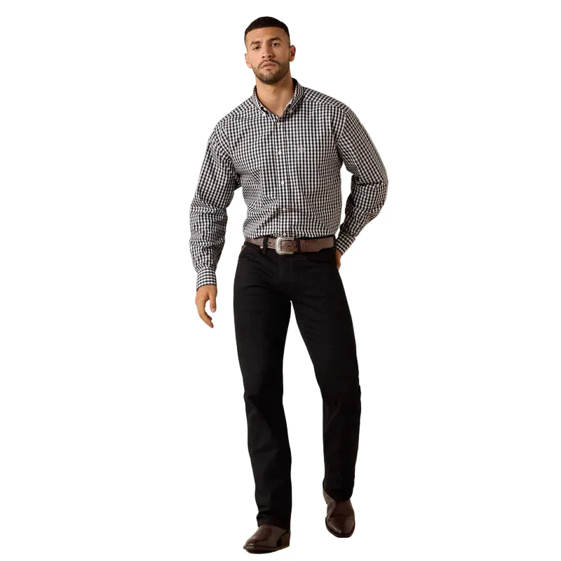 Men's Ariat Black Plaid Wrinkle Free Langston Classic Fit Shirt 10071755 - Image 3