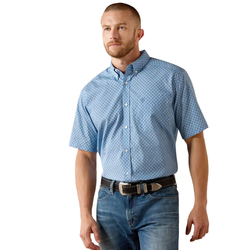 Men's Ariat Blissful Blue Medallion Print Wrinkle Free Cash Classic Fit Shirt  10071740
