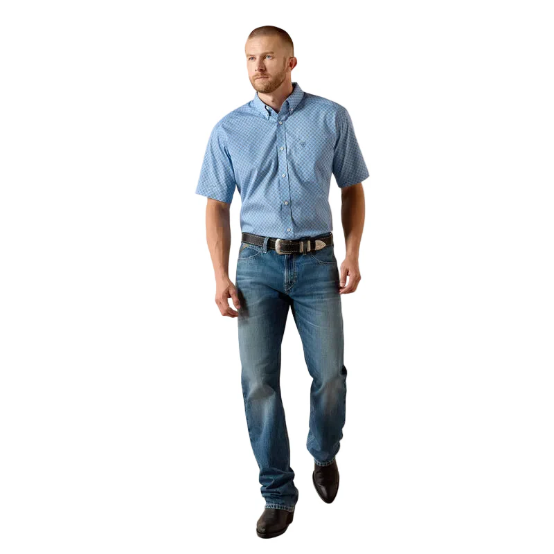 Men's Ariat Blissful Blue Medallion Print Wrinkle Free Cash Classic Fit Shirt  10071740 - Image 3