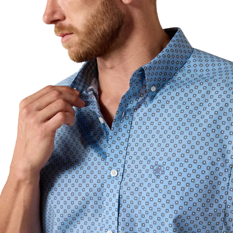 Men's Ariat Blissful Blue Medallion Print Wrinkle Free Cash Classic Fit Shirt  10071740 - Image 4