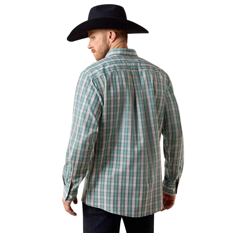 Men's Ariat Blue Turquoise Plaid Wrinkle Free Wolfe Classic Fit Shirt 10073686 - Image 2
