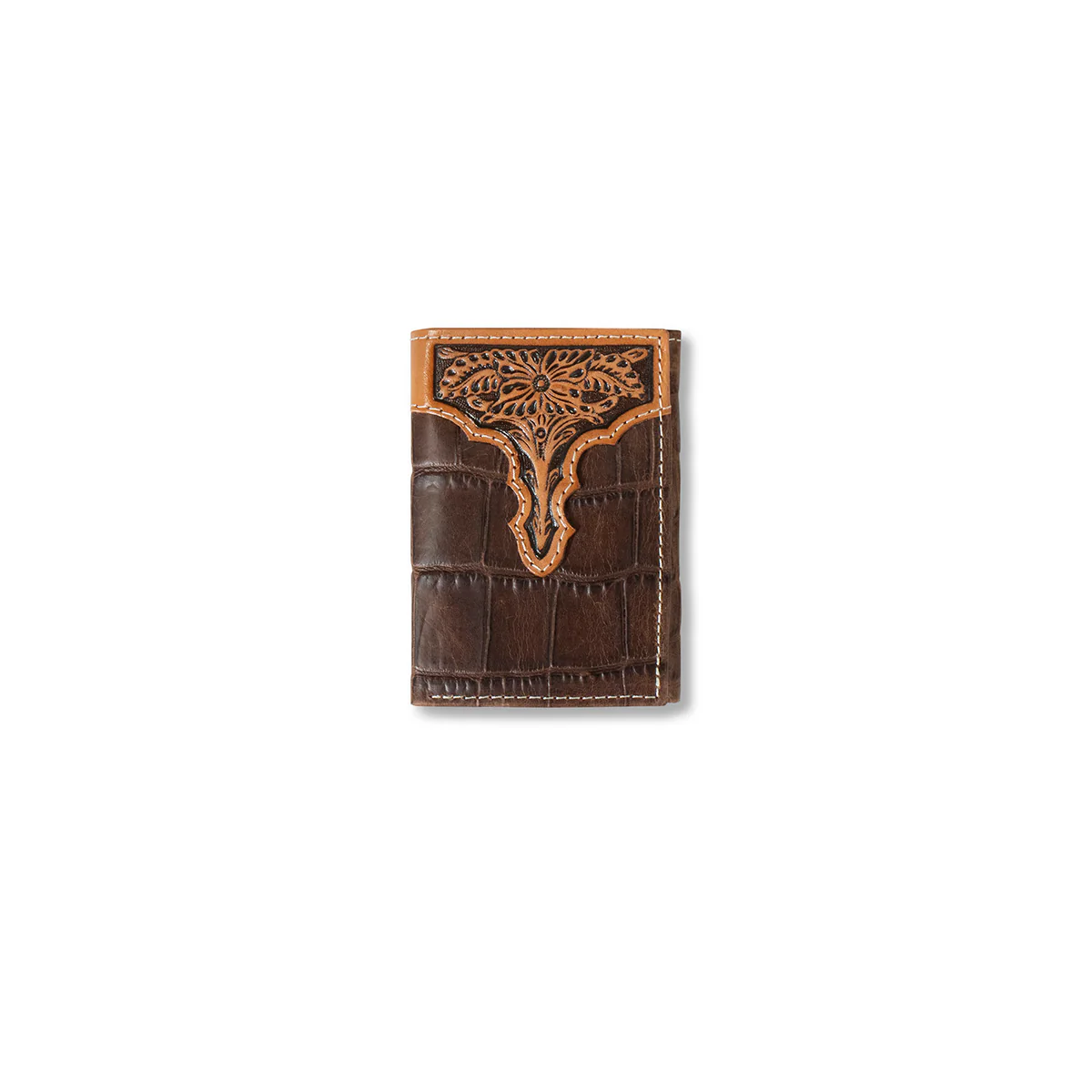 Men's Ariat Brown Croco Texture Trifold Style Wallet A3552902