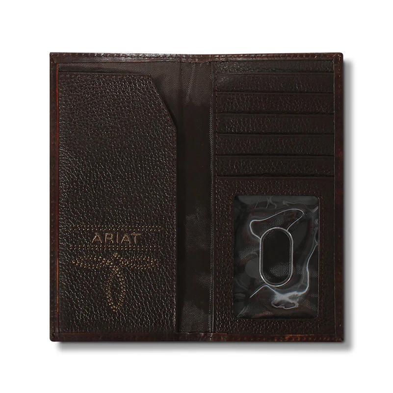Men's Ariat Brown Rodeo Style Genuine Leather Wallet with Cross A3551402 - Image 2