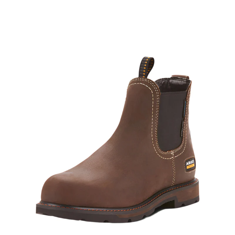 Men's Ariat Groundbreaker Dark Brown Chelsea Waterproof Round Steel Toe Work Boots 10024983