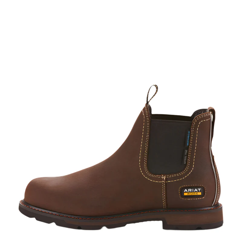 Men's Ariat Groundbreaker Dark Brown Chelsea Waterproof Round Steel Toe Work Boots 10024983 - Image 3