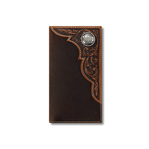 Men's Ariat Leather Bi-fold Wallet with Round Silver Concho A3532208