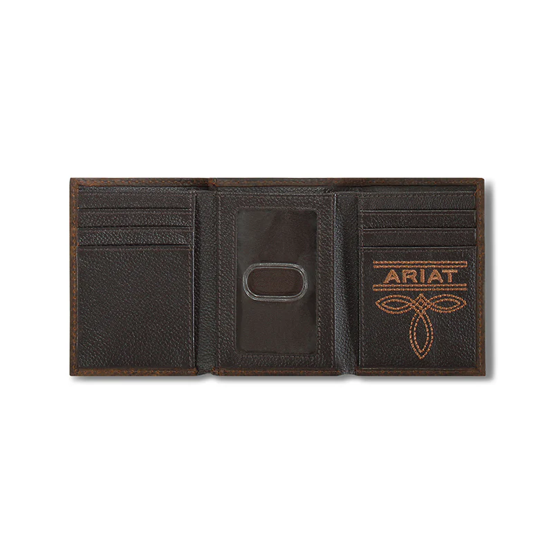 Men's Ariat Rowdy Brown Trifold Ariat Logo Wallet A35508282 - Image 2