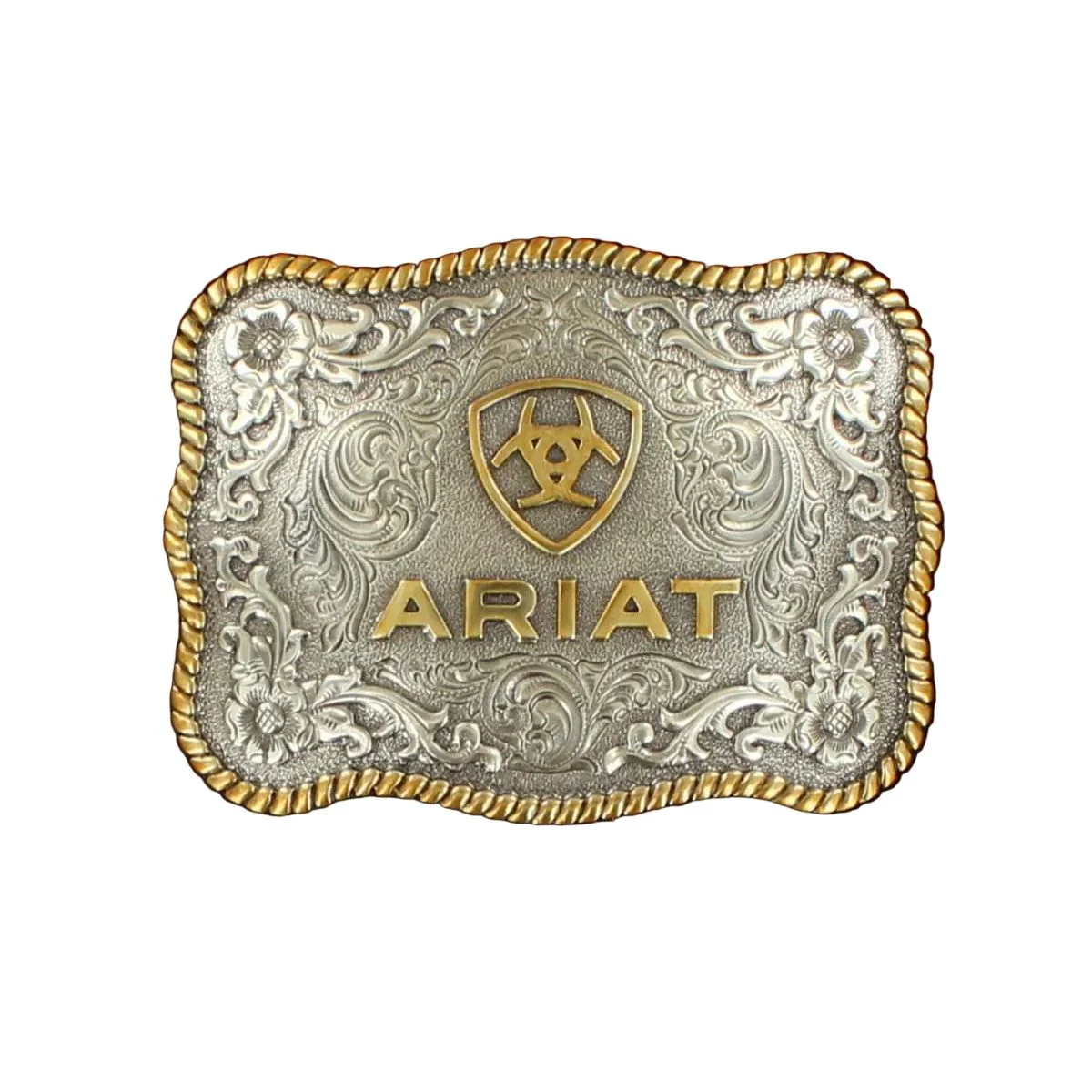 Men's Ariat Silver and Gold Logo Buckle with Twisted Rope Trim A37007