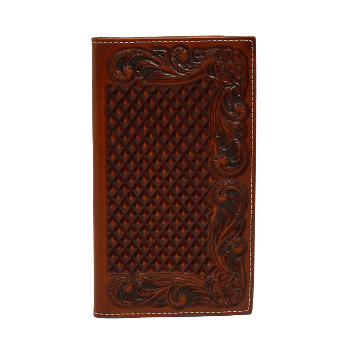 Men's Ariat Tan Rodeo Style Basket Weave and Floral Design Wallet A3544208
