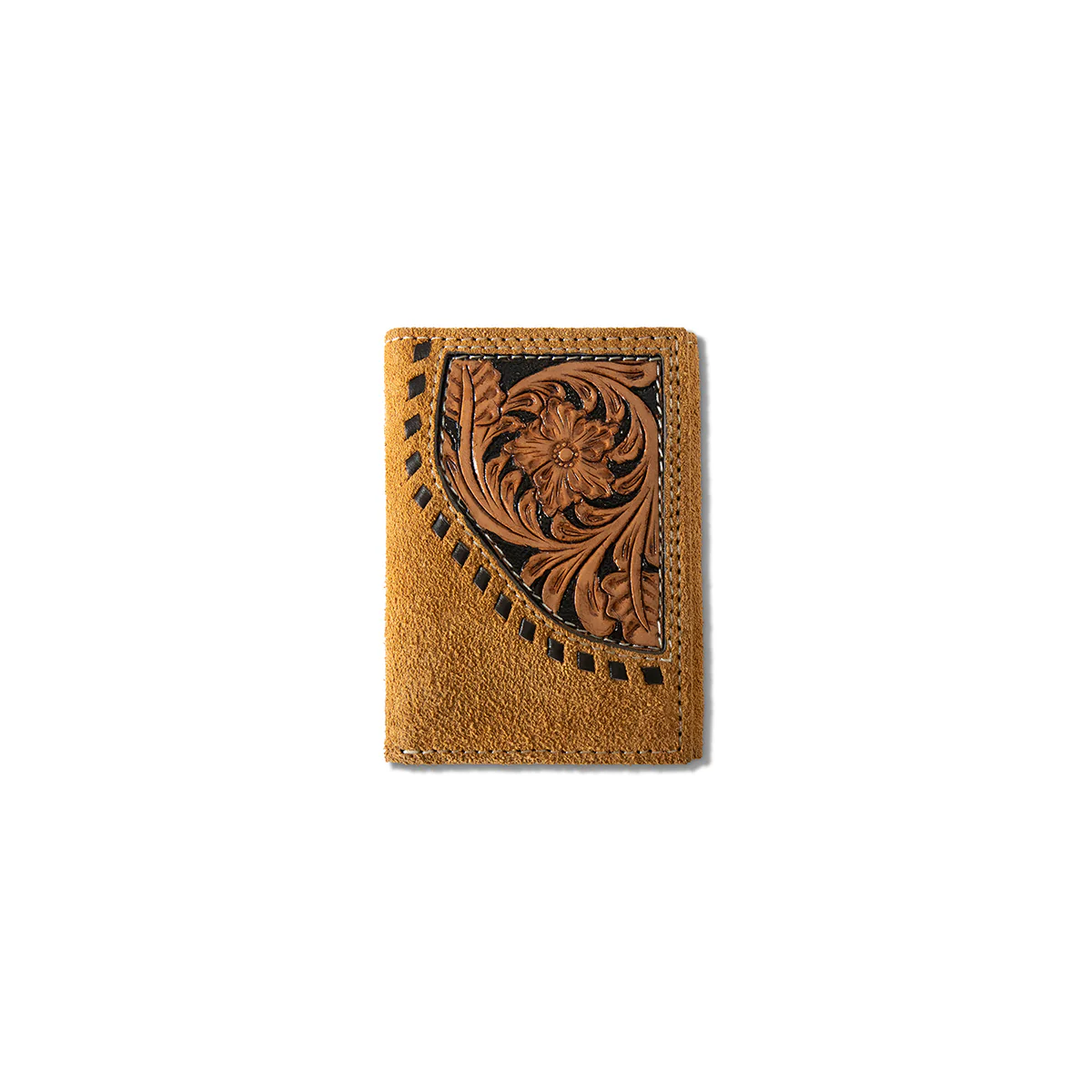 Men's Ariat Tan Trifold Style Tooled Overlay Wallet A3565108