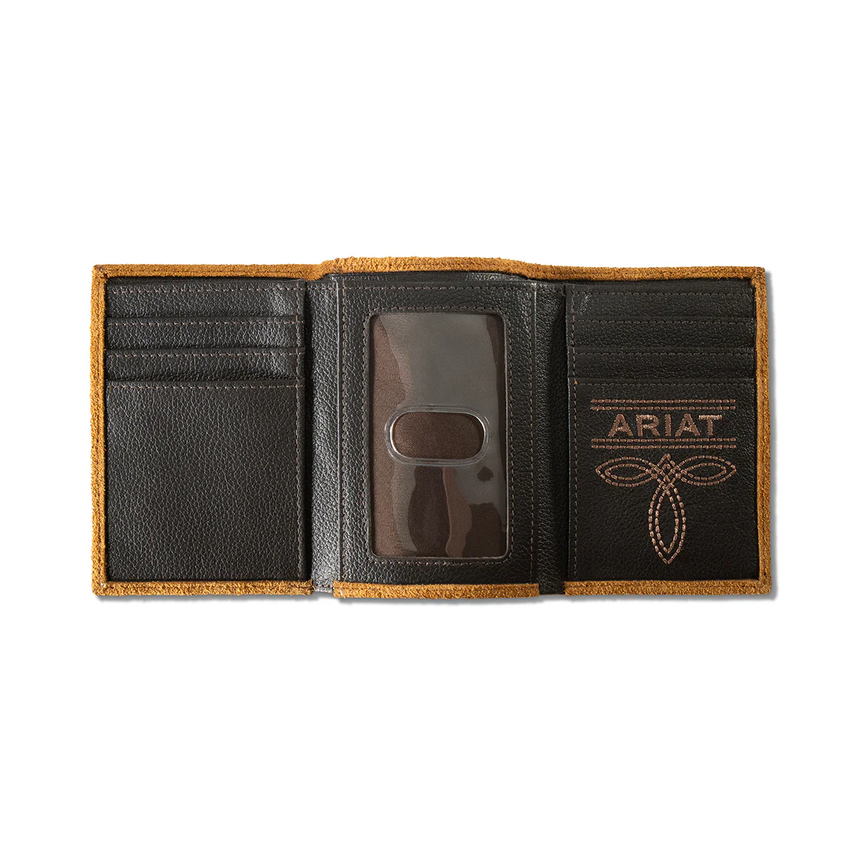 Men's Ariat Tan Trifold Style Tooled Overlay Wallet A3565108 - Image 2