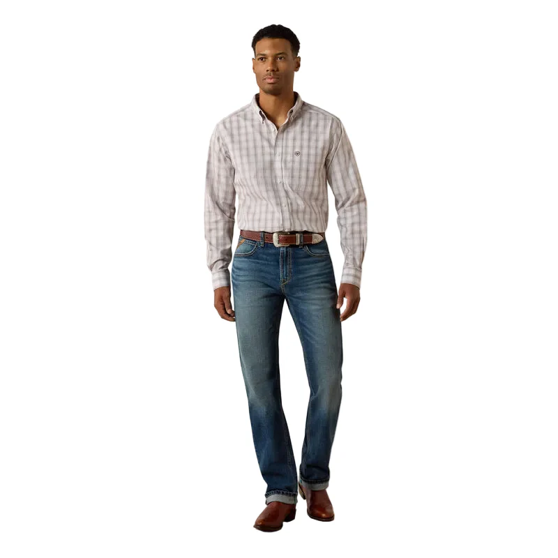 Men's Ariat White Plaid Wrinkle Free Clyde Fitted Shirt 10071019 - Image 3