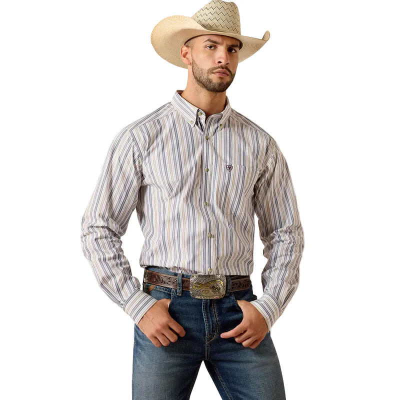 Men's Ariat White Stripe Pro Series Pryce Fitted Shirt 10071575
