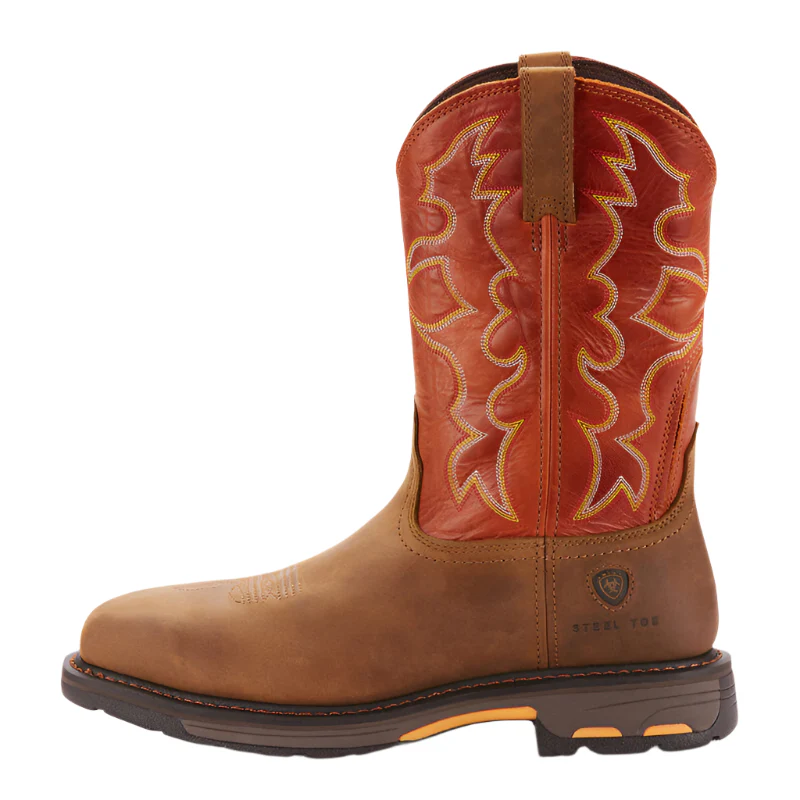 Men's Ariat WorkHog Brown Wide Square Toe Steel Toe Work Boots 10006961 - Image 3
