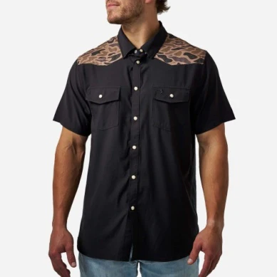 Men's Burlebo Black and Gauge Camo Deer Season Performance Western Shirt PWS-DRSZN