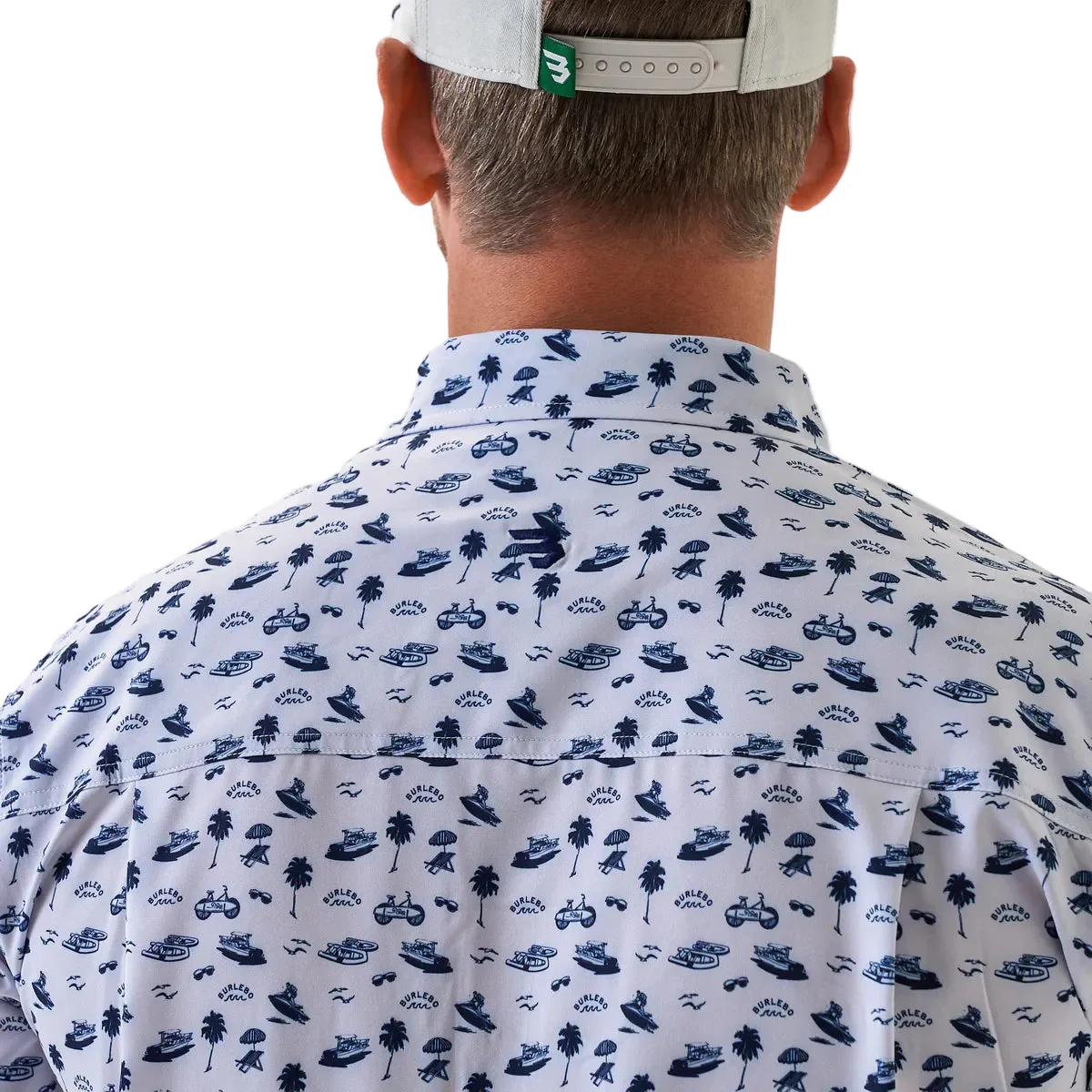 Men's Burlebo Cream/Navy On The Water Performance Button Up PBU-OTW-CN - Image 4