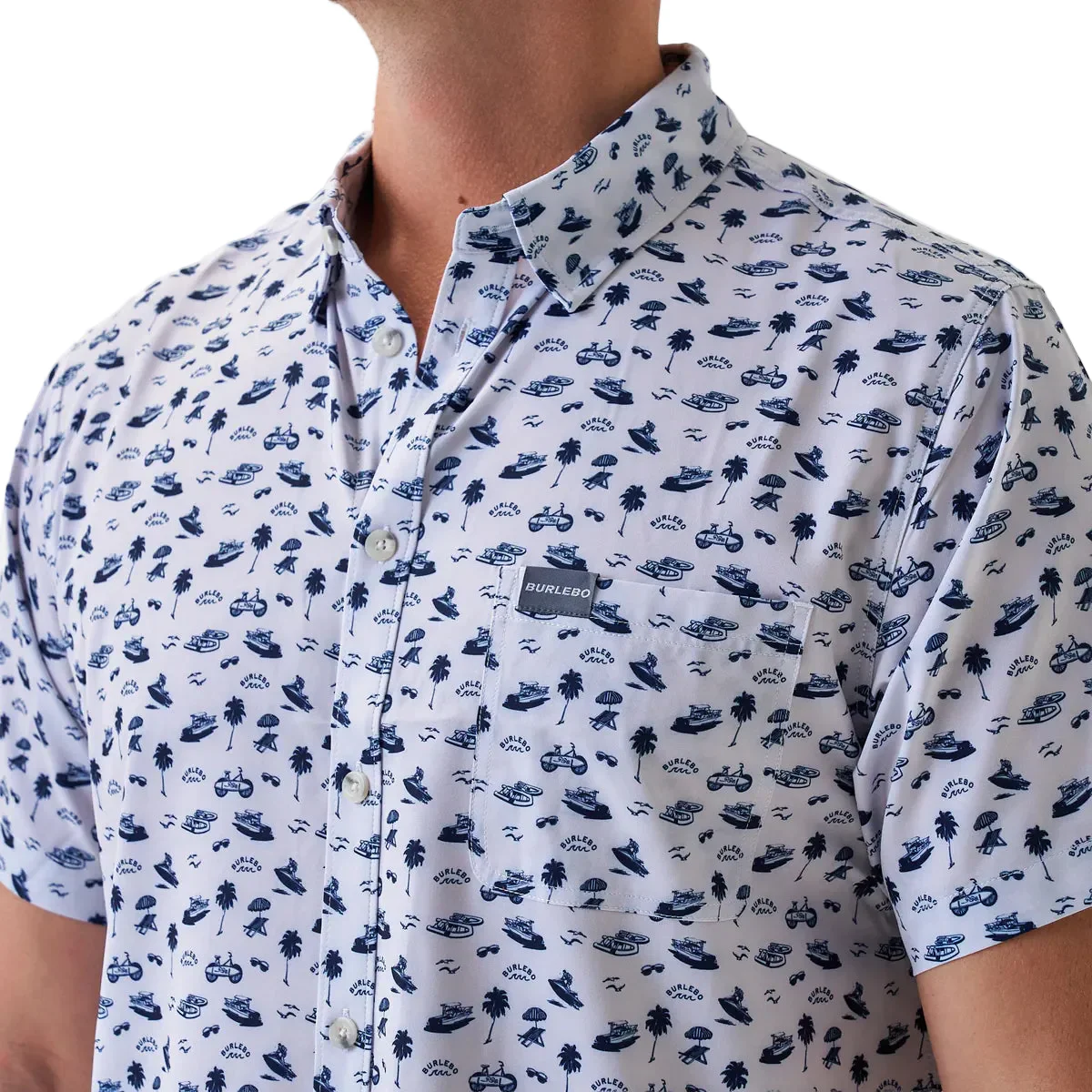 Men's Burlebo Cream/Navy On The Water Performance Button Up PBU-OTW-CN - Image 5