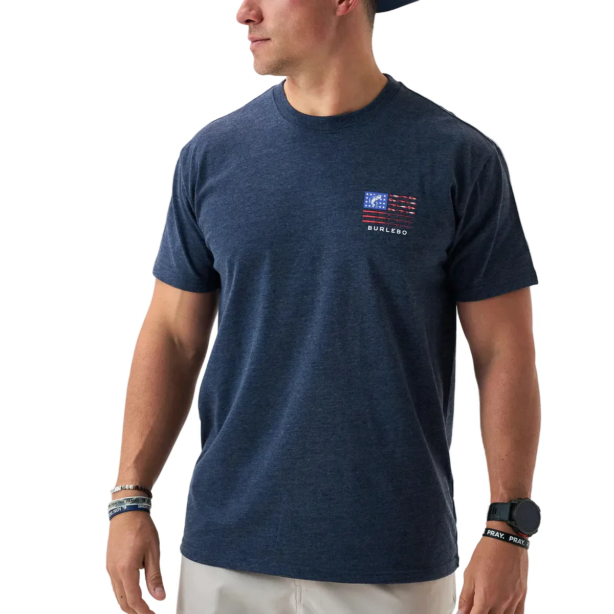 Men's Burlebo Heather Navy Fishing USA Short Sleeve T-shirt SST-FUSA-NVY - Image 2