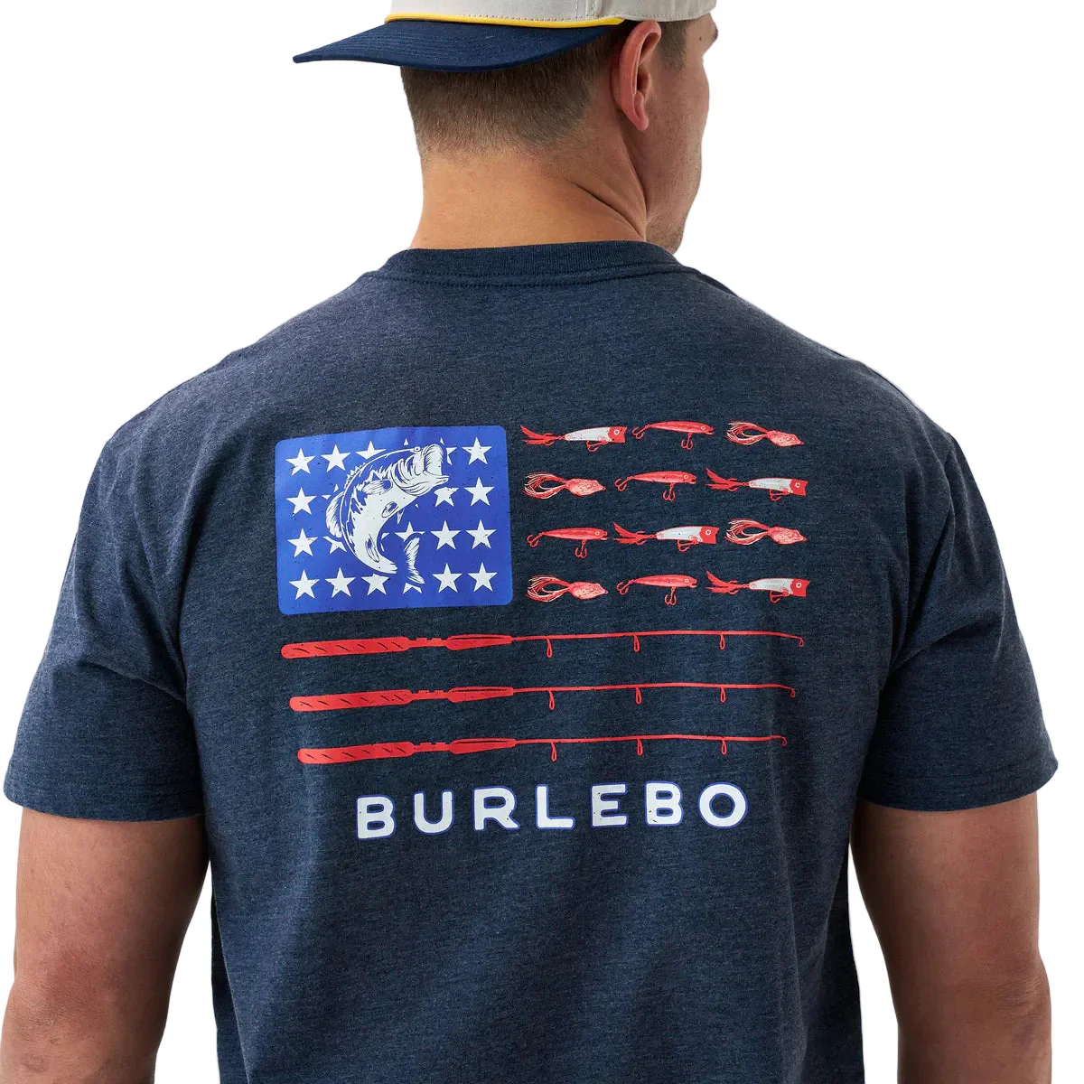Men's Burlebo Heather Navy Fishing USA Short Sleeve T-shirt SST-FUSA-NVY - Image 3