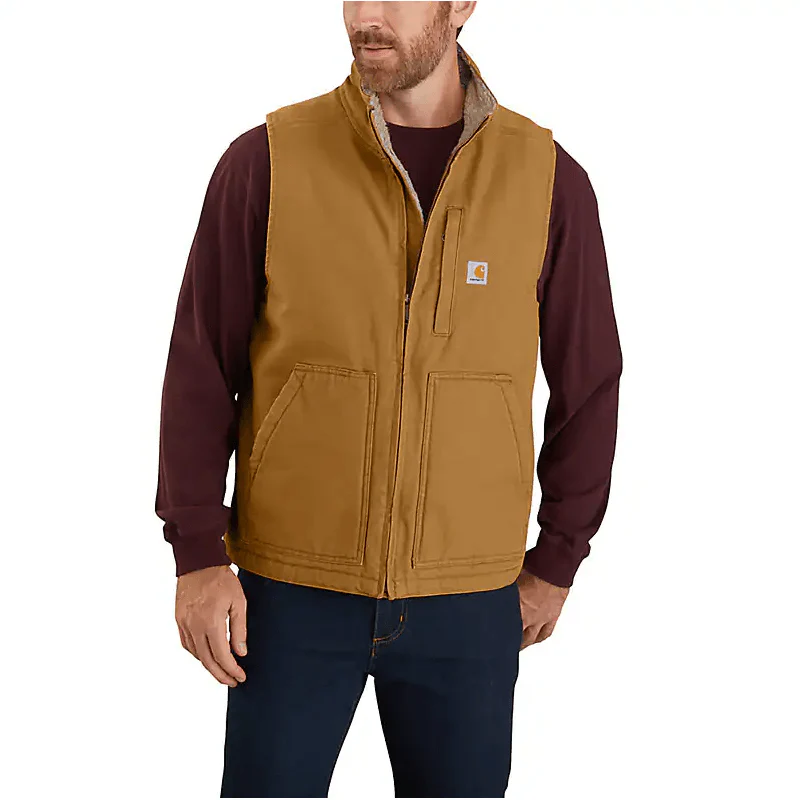 Men's Carhartt Mock-Neck Sherpa-Lined Vest - Loose Fit - Washed Duck 104277-BRN