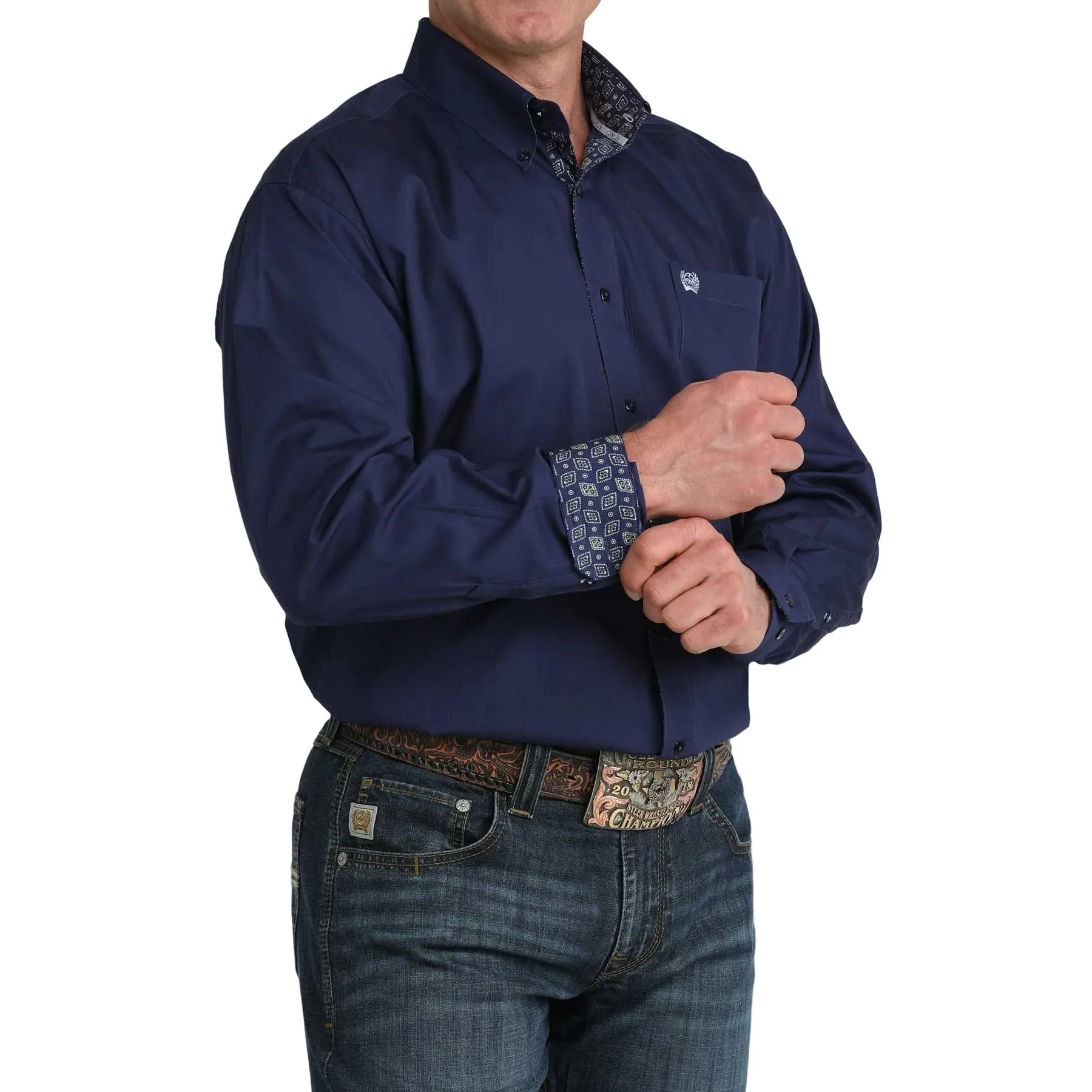 Men's Cinch Blue Long Sleeve Button Up Shirt MTW1106074 - Image 2