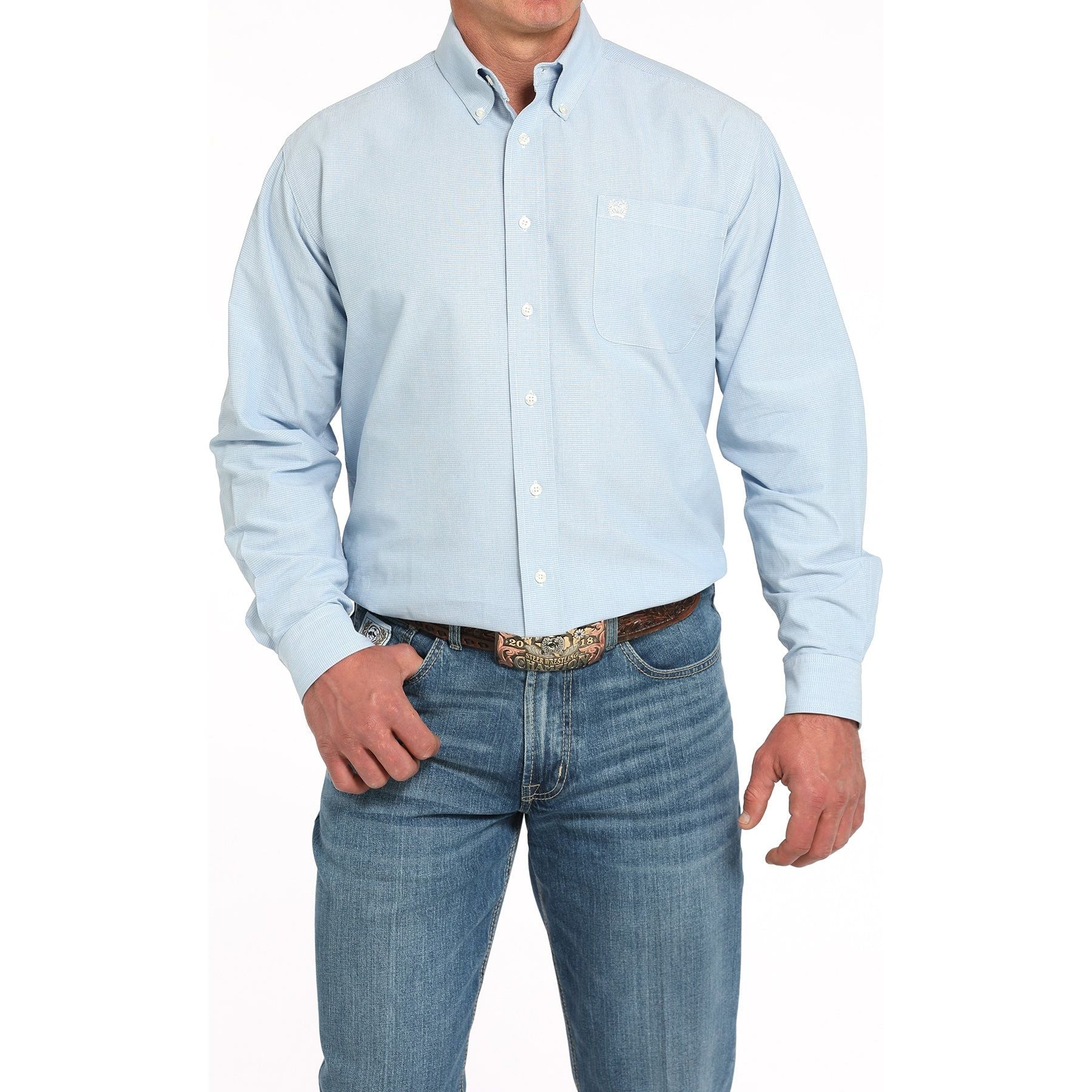 Men's Cinch Blue Long Sleeve Western Button Down Shirt MTW1105949-LTB - Image 3