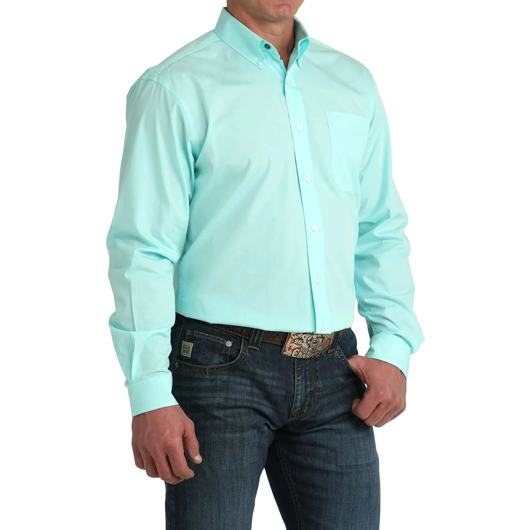 Men's Cinch Blue Modern Fit Long Sleeve Button Down Shirt MTW1347155 - Image 2