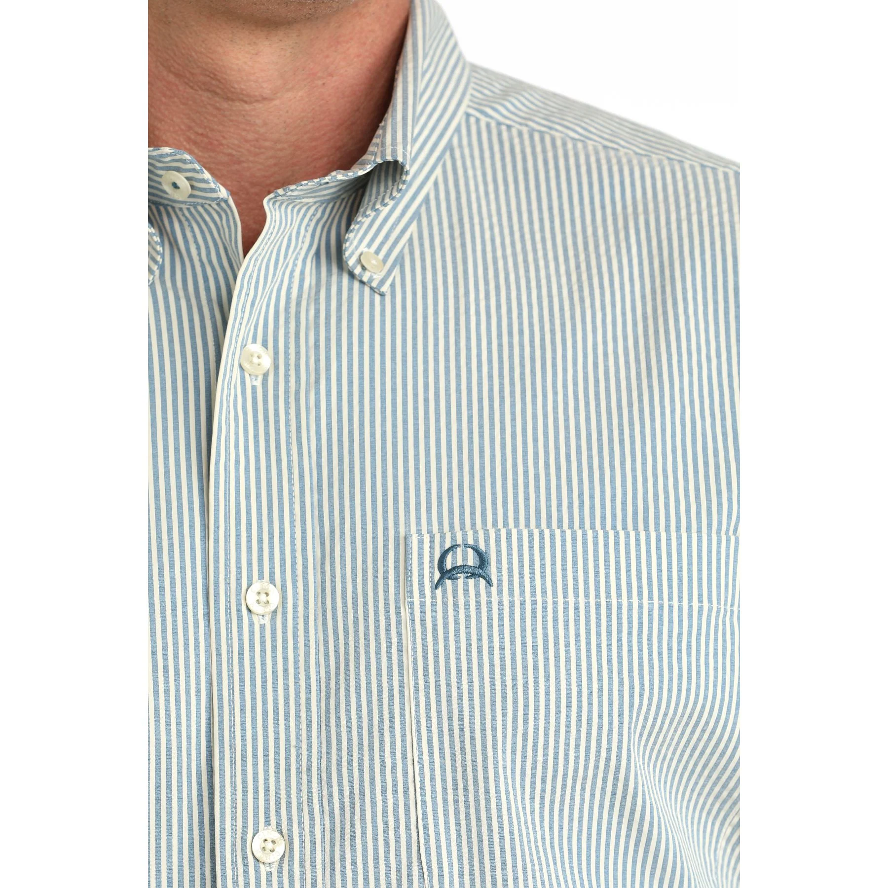 Men's Cinch Blue Striped Arenaflex Short Sleeve Shirt MTW1704166 - Image 3