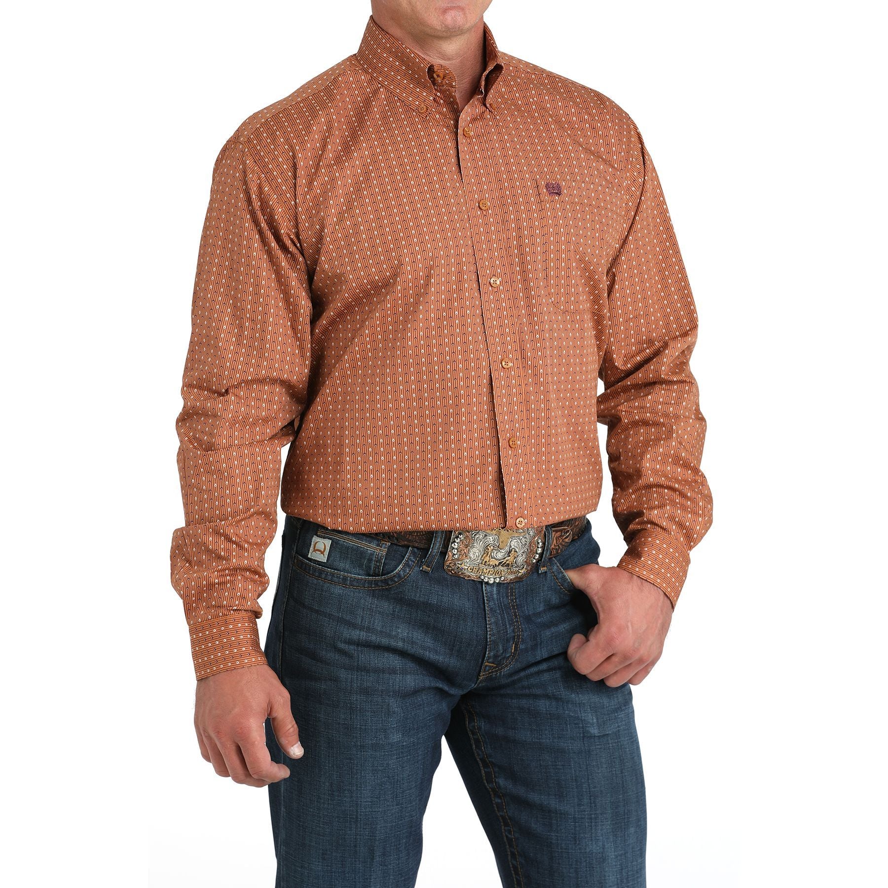 Men's Cinch Brown Geometric Print Long Sleeve Shirt MTW1105978 - Image 2