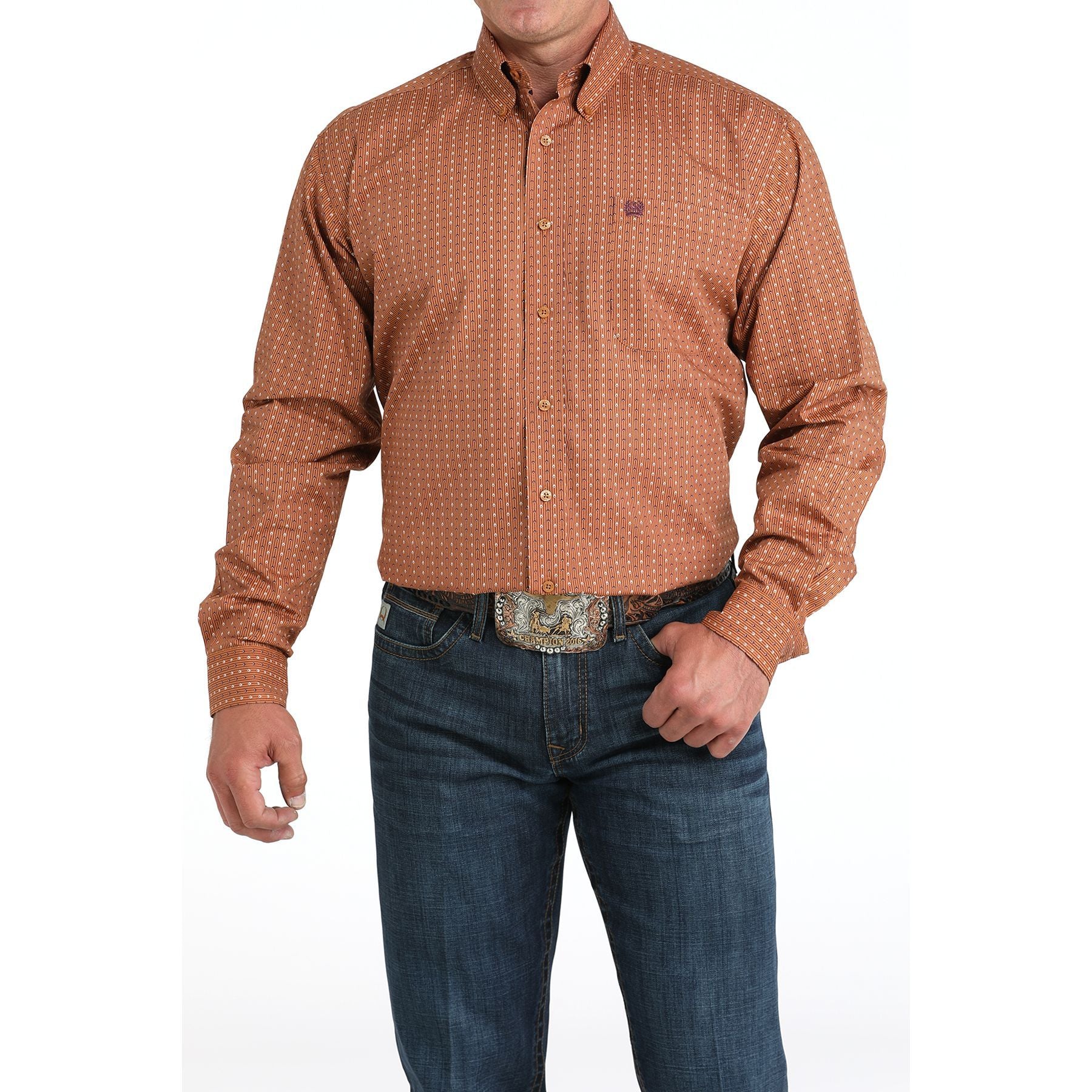 Men's Cinch Brown Geometric Print Long Sleeve Shirt MTW1105978 - Image 4