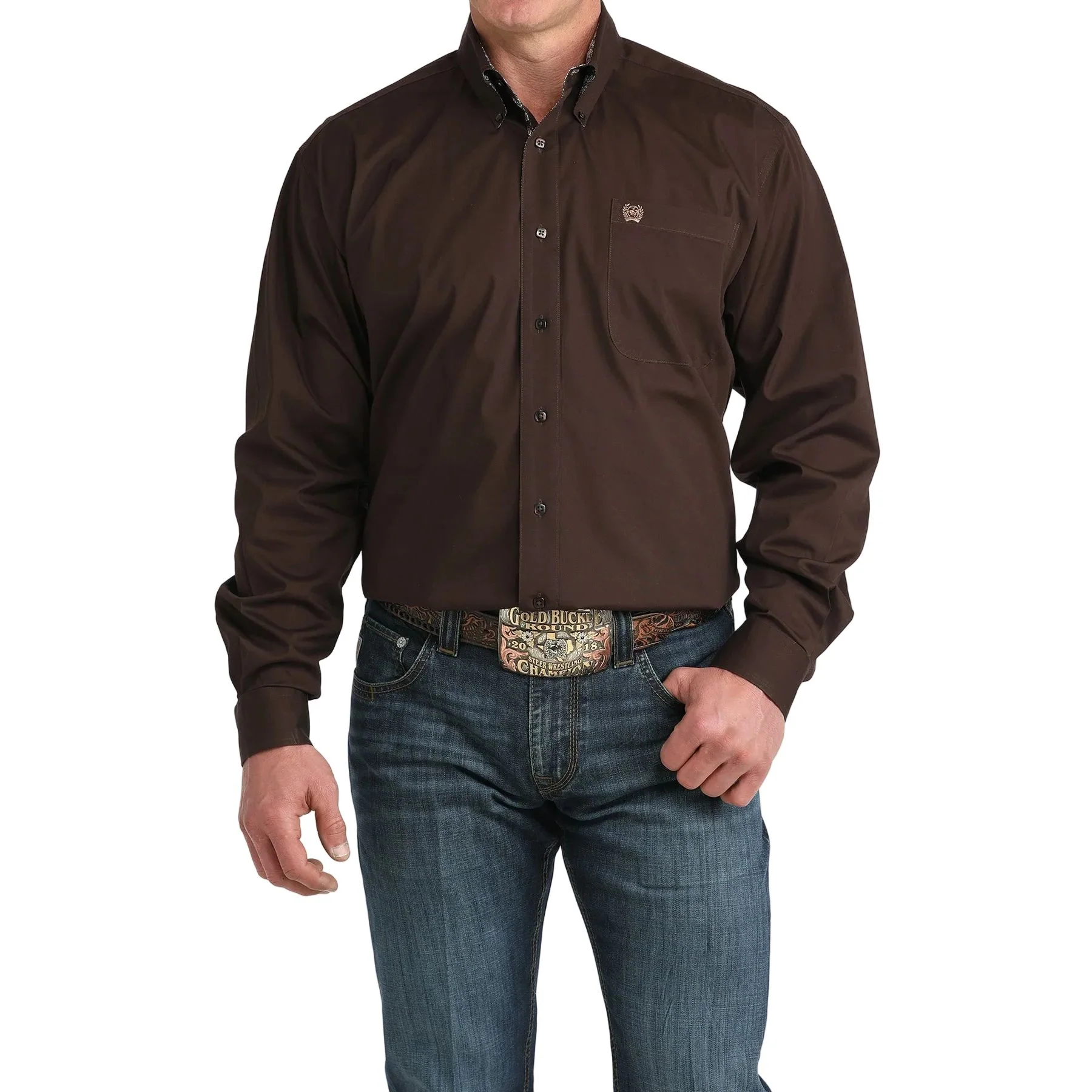 Men's Cinch Brown Long Sleeve Button Down Shirt MTW1106065 - Image 4